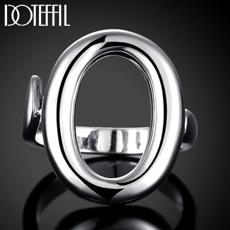 DOTEFFIL 925 Sterling Silver Circle O Open Adjustable Size Rings For Women Wedding Engagement Party Jewelry