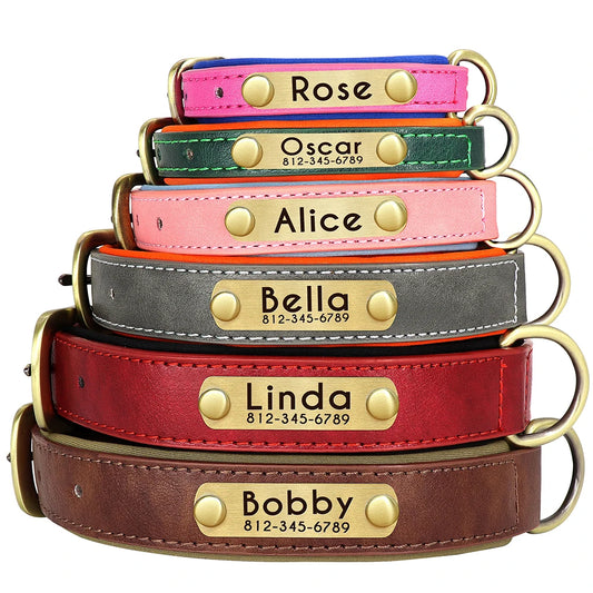 Customized Leather Dog Collar Leash Set Soft Padded Leather Collar For Small Medium Large Dogs With Free Engraved Nameplate