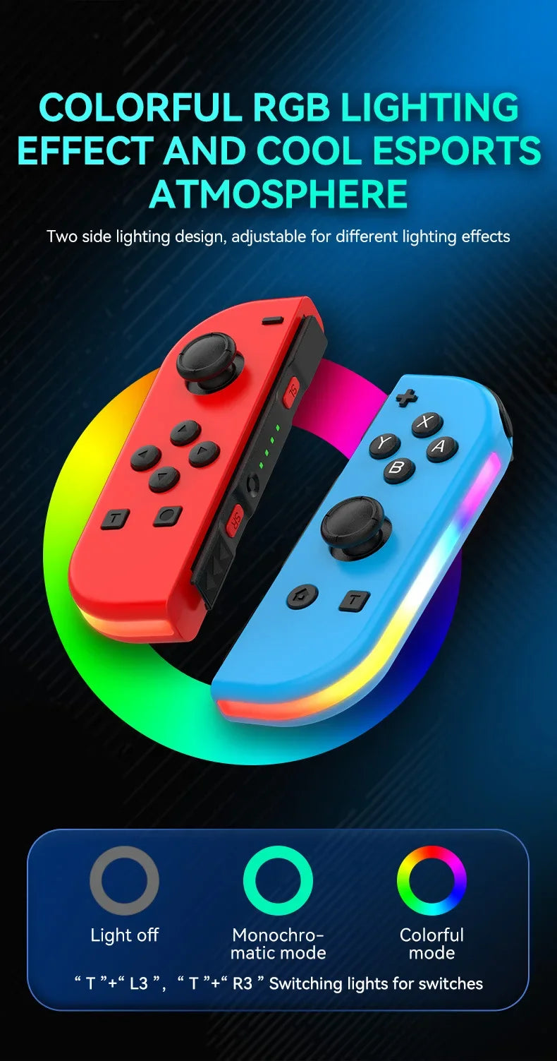 JOY 02 Wireless Gamepad RGB LED 5.2 BT Switch L/R Joypad for Nintendo Switch/Lite/Oled Cons Joystick with Dual Vibration For PC