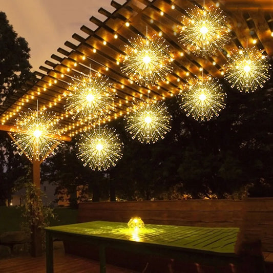 5/10PCS Fireworks Fairy String Lights EU Plug Christmas Hanging Starburst Garland Lights for Garden Party Wedding Holiday Decor