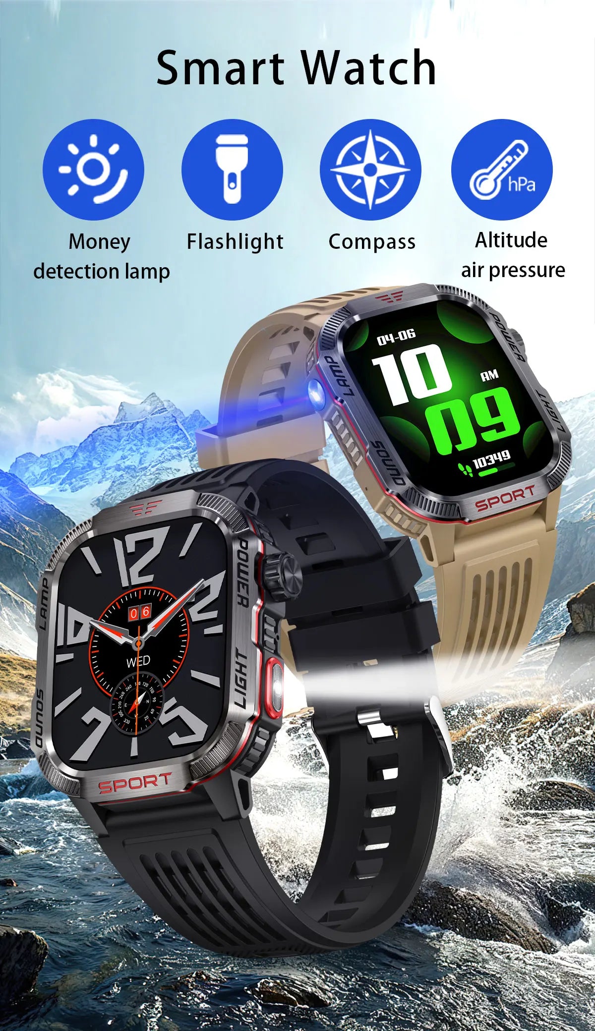 2024 New Military Outdoor Sport Smart Watch Men's 600 mAh Battery Waterproof GPS Track Call For Xiaomi Health Fitness Smartwatch