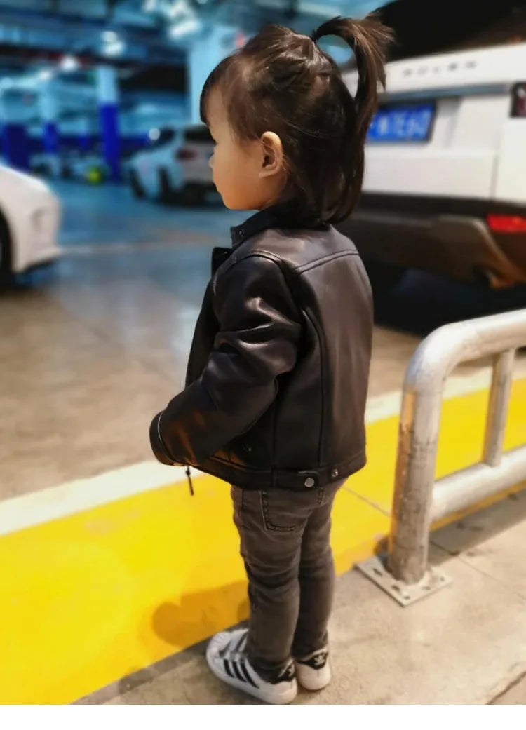 2024 Autumn Children Girl PU Leather Motorcycle Jacket 1-10 Years Kid Little Girl Outerwear Coat Infant Baby Girl Catwalk Outfit