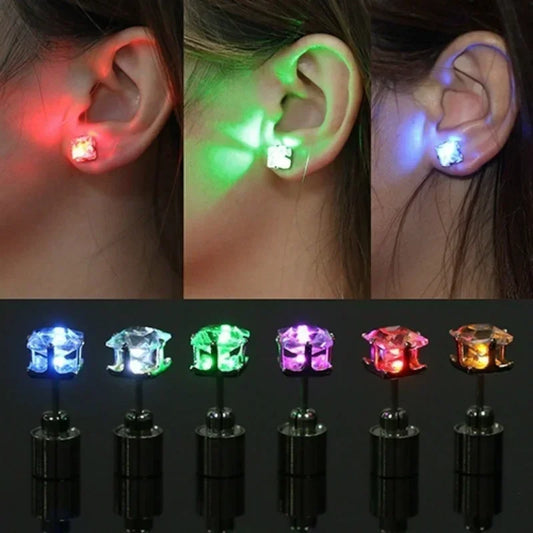 1 Pair Light Up LED Bling Ear Stud Rings Korean of Flash Zircon   Accessories for Party Women Christmas    Glow Stick