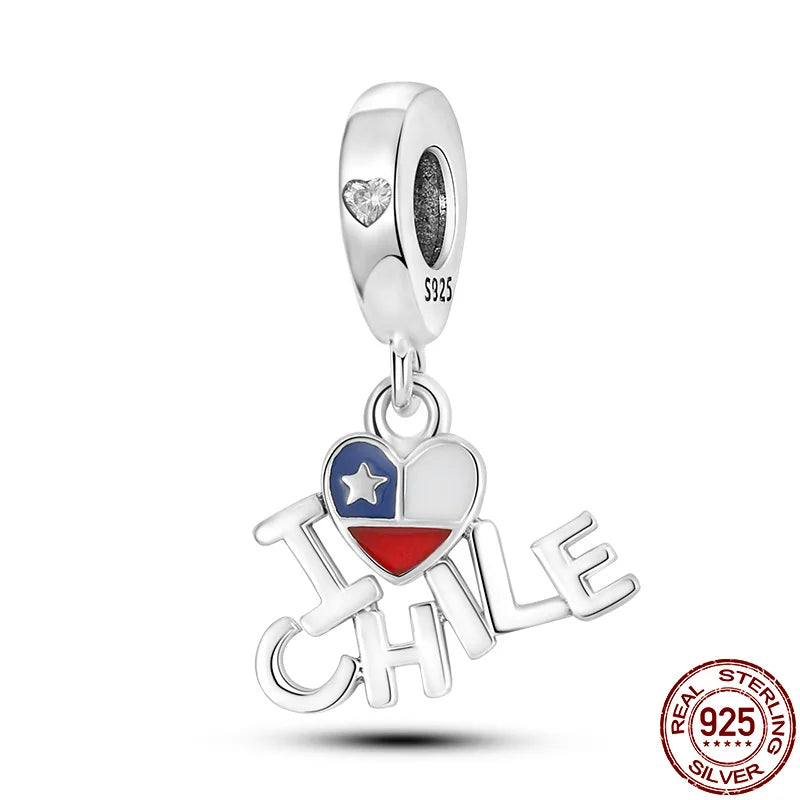 925 Sterling Silver US Chile Brazil Spain Egypt Sydney Pyramid Opera House Beads Fit Original Pandora Charm Bracelet DIY Jewelry