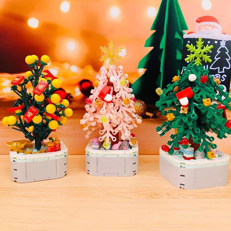 New Christmas Tree Building Blocks Music Box With Lights Christmas Ornaments Gift Assembly Small Particles For Girls Gift Toys