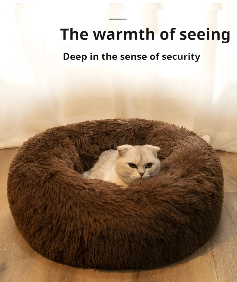 Plush Circular Pet Nest Winter Cat Nest Dog Nest Warm Detachable Washable Round Cat Nest Pet Bed Seasonal Universal Decoration