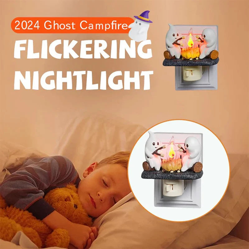 Ghost Campfire Flickering Night Light Lantern Flicker Flame Nightlight 3D LED Small Electric Faux Lantern Halloween Indoor Decor