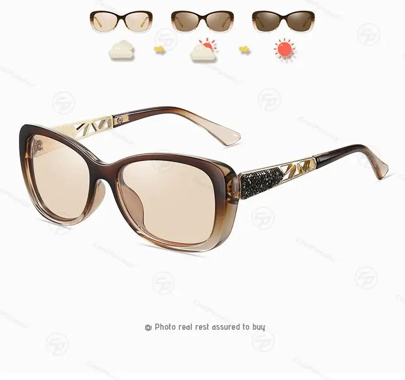 New Luxury Brand Diamond Photochromic Sunglasses Women Polarized Glasses Driving Anti-glare Sun Glasses oculos de sol feminino