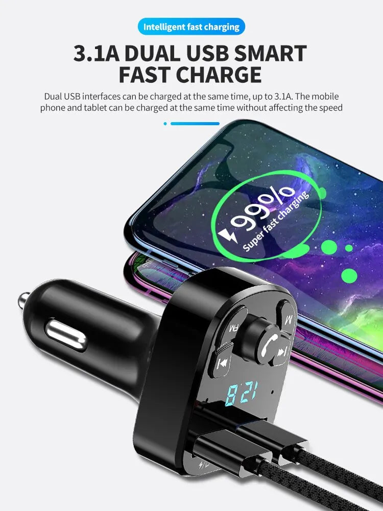 Car Mp3 Player Dual Usb Fast Charger Fm Bluetooth Receiver Bluetooth Compatible 5.0 Fm Transmitter Usb Flash Drive Plug Car Kit