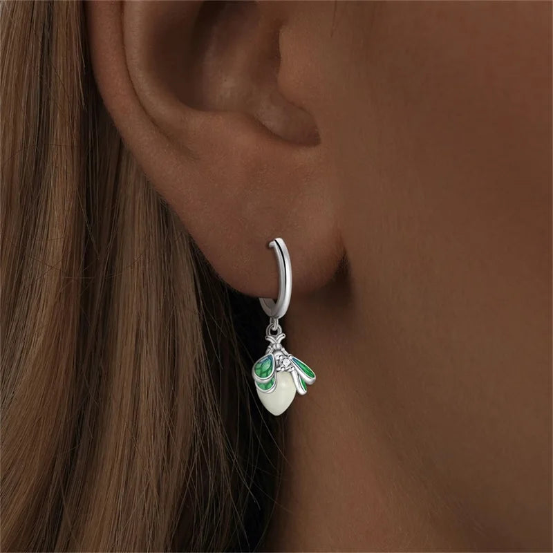 Bulbusbow Luminous Shell Women Earrings Original 925 Sterling Silver Pave CZ Star Moon Hoop Earrings Engagement Wedding Jewelry