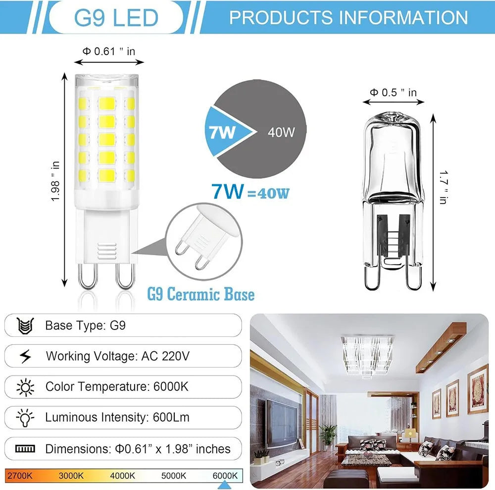 10 Pcs Brightest G9 LED Lamp AC220V 7W Ceramic SMD2835 LED Bulb Warm/Cool White Spotlight replace Halogen light wholesale