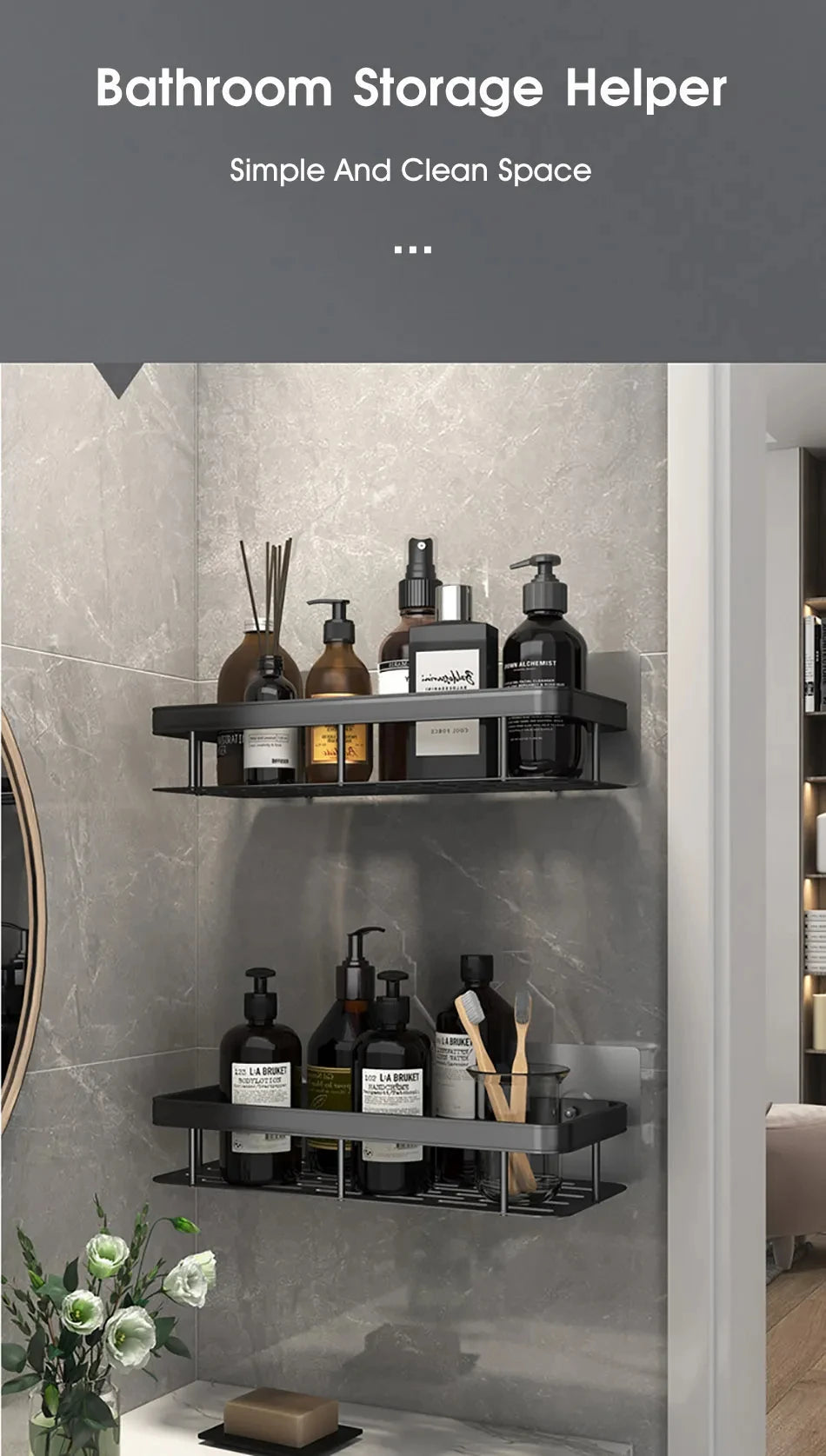 Bathroom Shelf Kitchen Storage Rack No Drill Shelves Wall Mount Corner Shelf Shower Holder For WC Organizer Bathroom Accessories