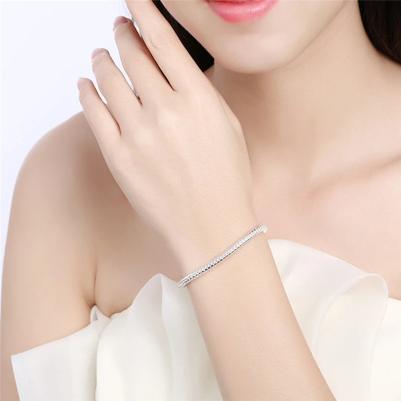 LiHong 925 Sterling Silver 3mm Snake Chain 8 inches Basis Bracelet For Woman Charm Wedding Engagement Fashion Party Jewelry