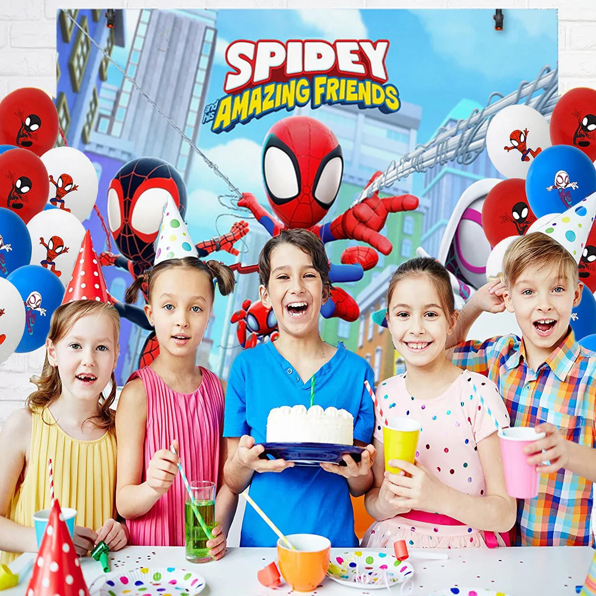 Spider And His Amazing Friends Birthday Party Decoration Balloons Tableware Banner Set Spideyman Backdrop Deco Kids Gift Suppy