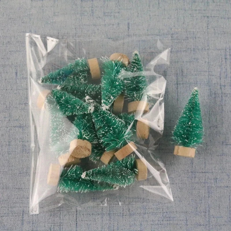 10 Pcs Mini Christmas Trees Plastic Artificial Christmas Tree Ornament Winter Snow Tabletop Diy Craft Christmas Decoration 2025