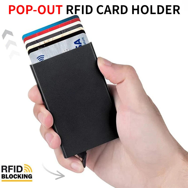 自动弹出 ID 信用卡盒超薄铝制钱包口袋盒银行信用卡盒 RFID 卡夹存储组织