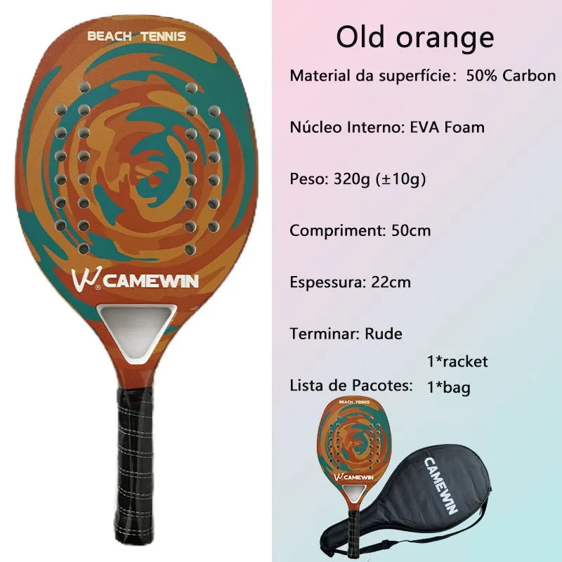 Camewin Beach Tennis Racket Full Carbon Fiber Rough Surface Outdoor Sports Ball Racket For Men Women Adult Senior Player Hot