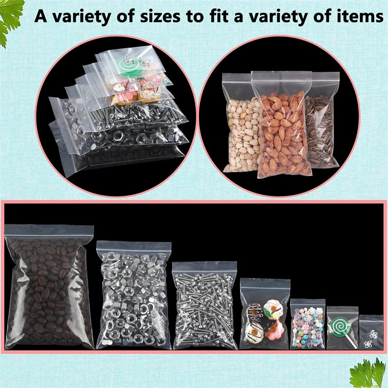 High-quality Bulbusbow thick zipper sealed clear plastic storage bags, perfect for organizing small jewelry items or securely packing food. Features a reclosable zipper for easy access and durability