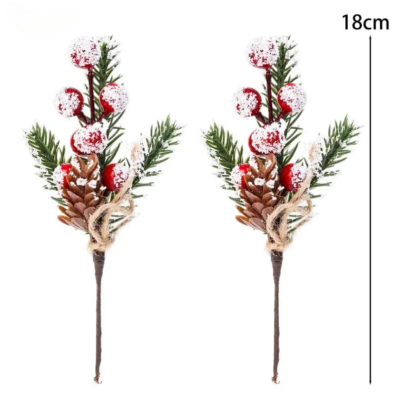 2/20PCS Artificial Berry Branch DIY Xmas Tree Pine Branches Red Berry Bouquet Ornaments Christmas Party New Year Decor Supplies