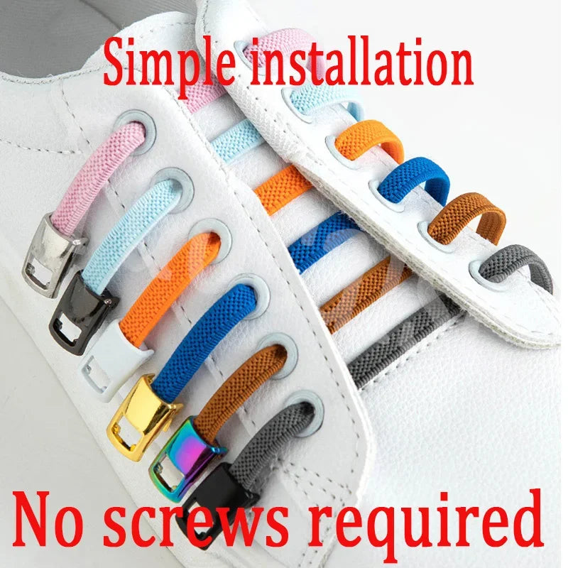 Interlock Buckle Elastic Shoe Laces No Tie Shoelaces for Sneakers Flat Shoelace Kids Adult Elastic Laces One Size Fits All Shoes