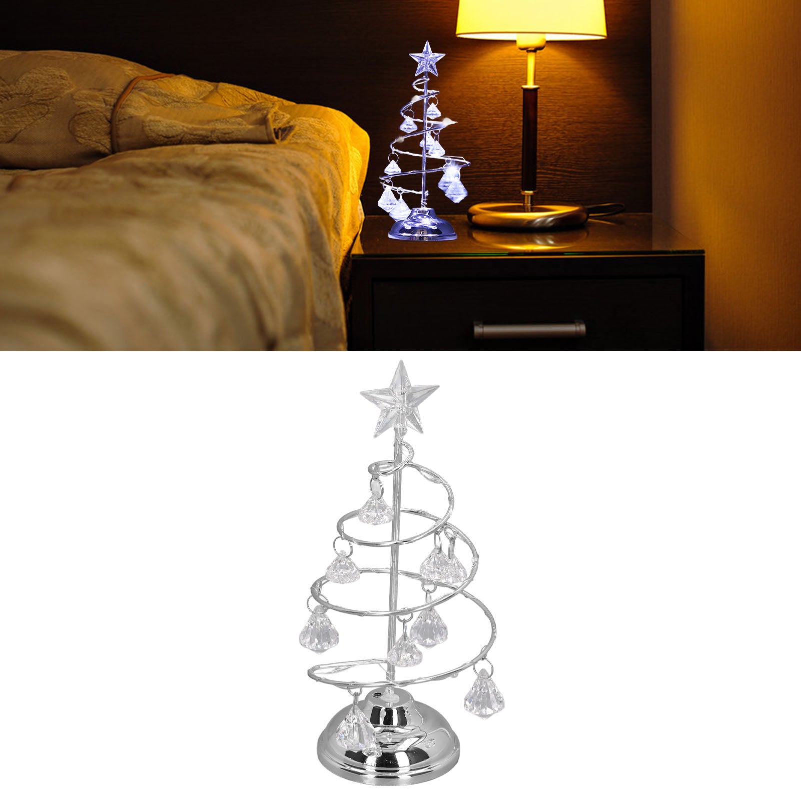 LED Christmas Tree Lamp Small Crystal Decorative Iron Tree Night Light Ornament For Gift Golden Warm Light