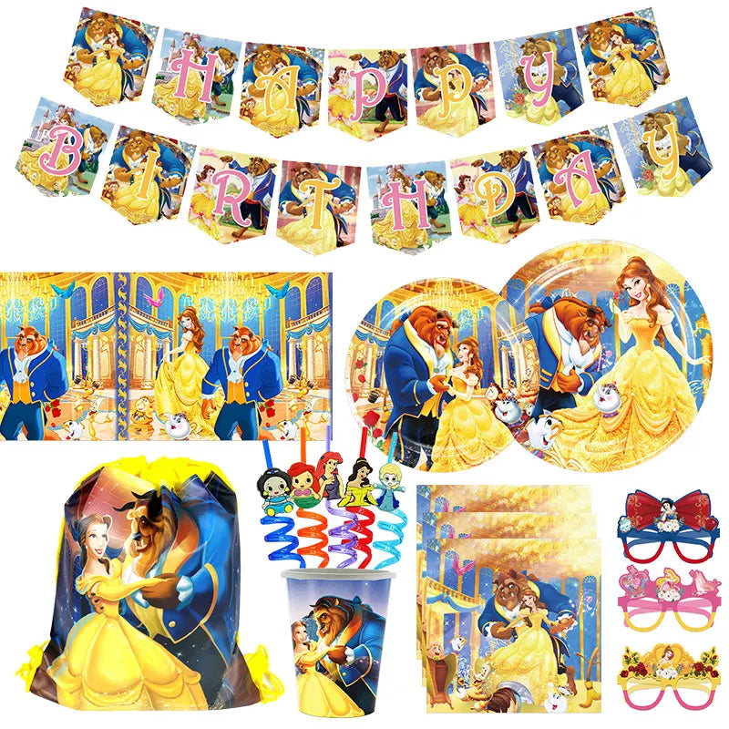 The Beauty And Beast Birthday Decorations Disny Belle Princess Party Supplies Balloon Backdrop Banner Tableware Kit Plates Cups