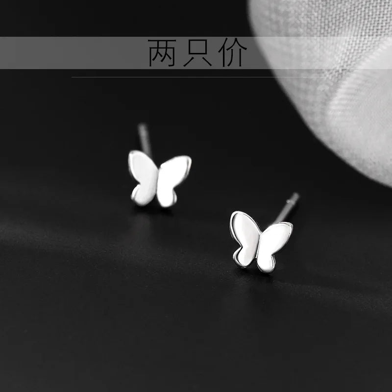 925 Sterling Silver Cute Mini Butterfly  Small Stud Earrings Children Girl Simple Romantic Piercing Jewelry Accessories