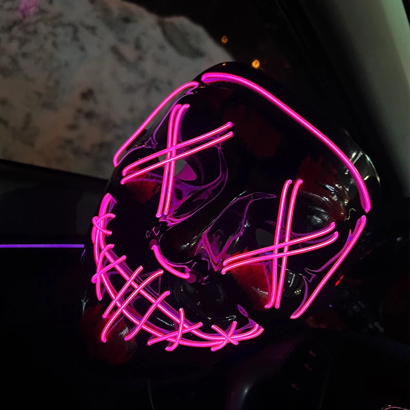 Wireless Neon LED Purge Mask Glow in The Dark Cosplay Horror Mask Halloween Masquerade Party Masks Glowing Funny Dress Up