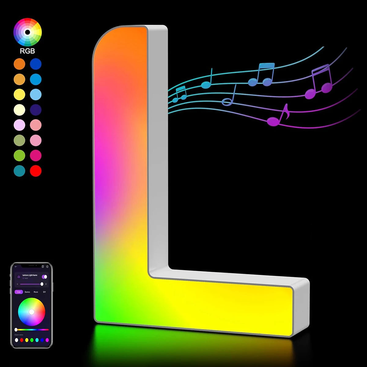 FIVEMI Alphabet Led Letter Light Colorful with Smart APP Music Sync Sign Light for Boy Girl Kids Gift Decor Night Light Letter L