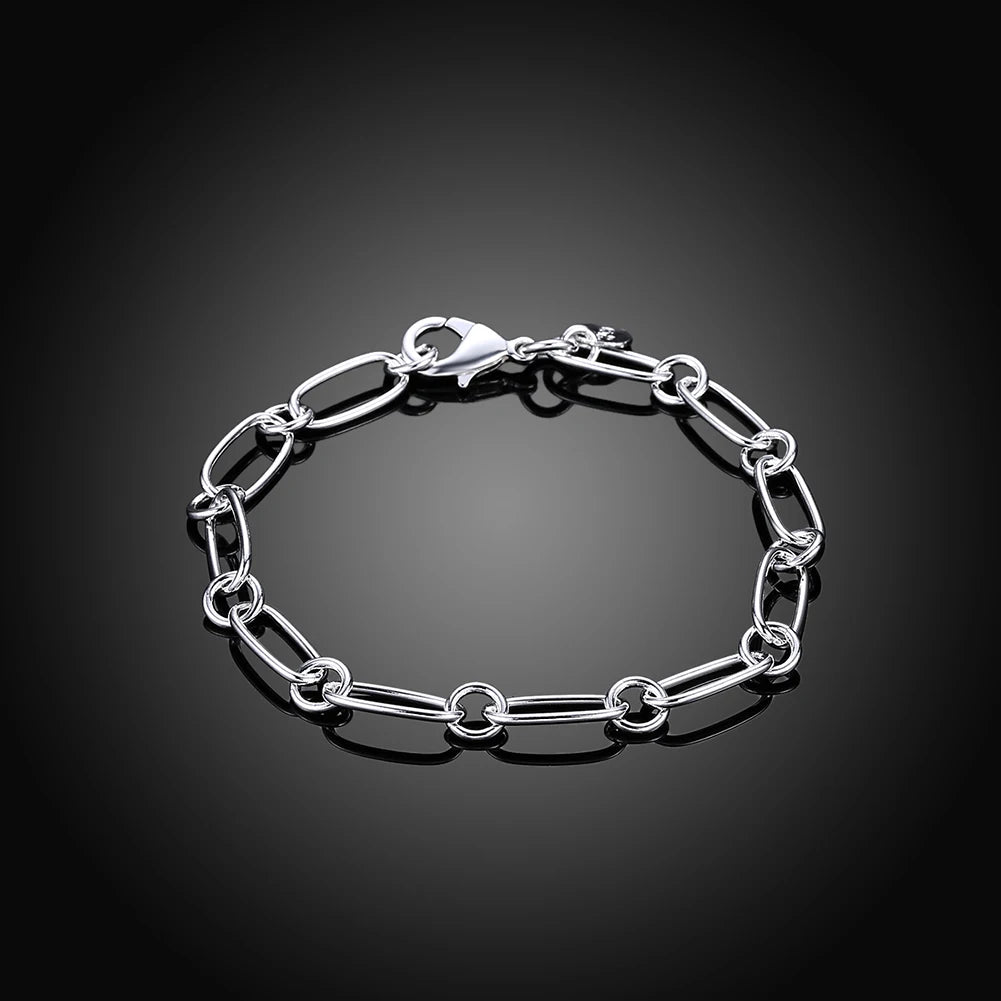 925 Sterling silver circle chain Bracelets for woman men classic Wedding party Christmas Gifts fashion fine Jewelry 20cm 8inch