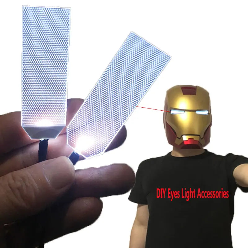 طقم عيون ضوء LED DIY لقناع الهالوين لعيون خوذة توني ستارك، إكسسوارات أقنعة تنكرية بيضاء CR2032 صلبة 22X57MM