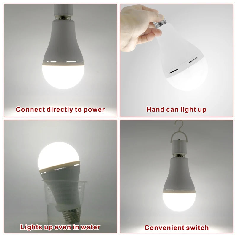 LED Rechargeable Light Bulb 7w 9w 12w 15w 1200mAh 85-265V Emergency Bulb for Home Power Failure Camping Tent Porch Garden Lamp