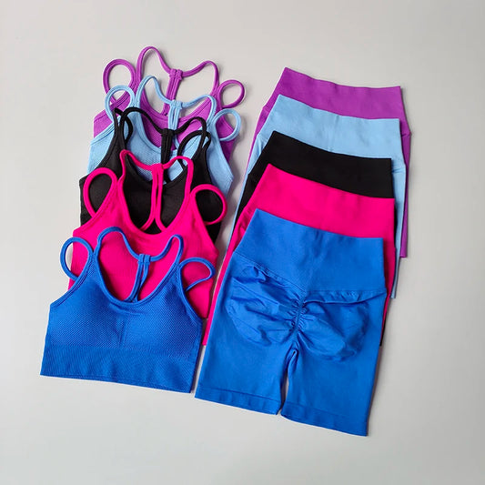 2PCS Seamless Women Yoga Set | Sport Bra & High Waist Shorts for Gym | Bulbusbow