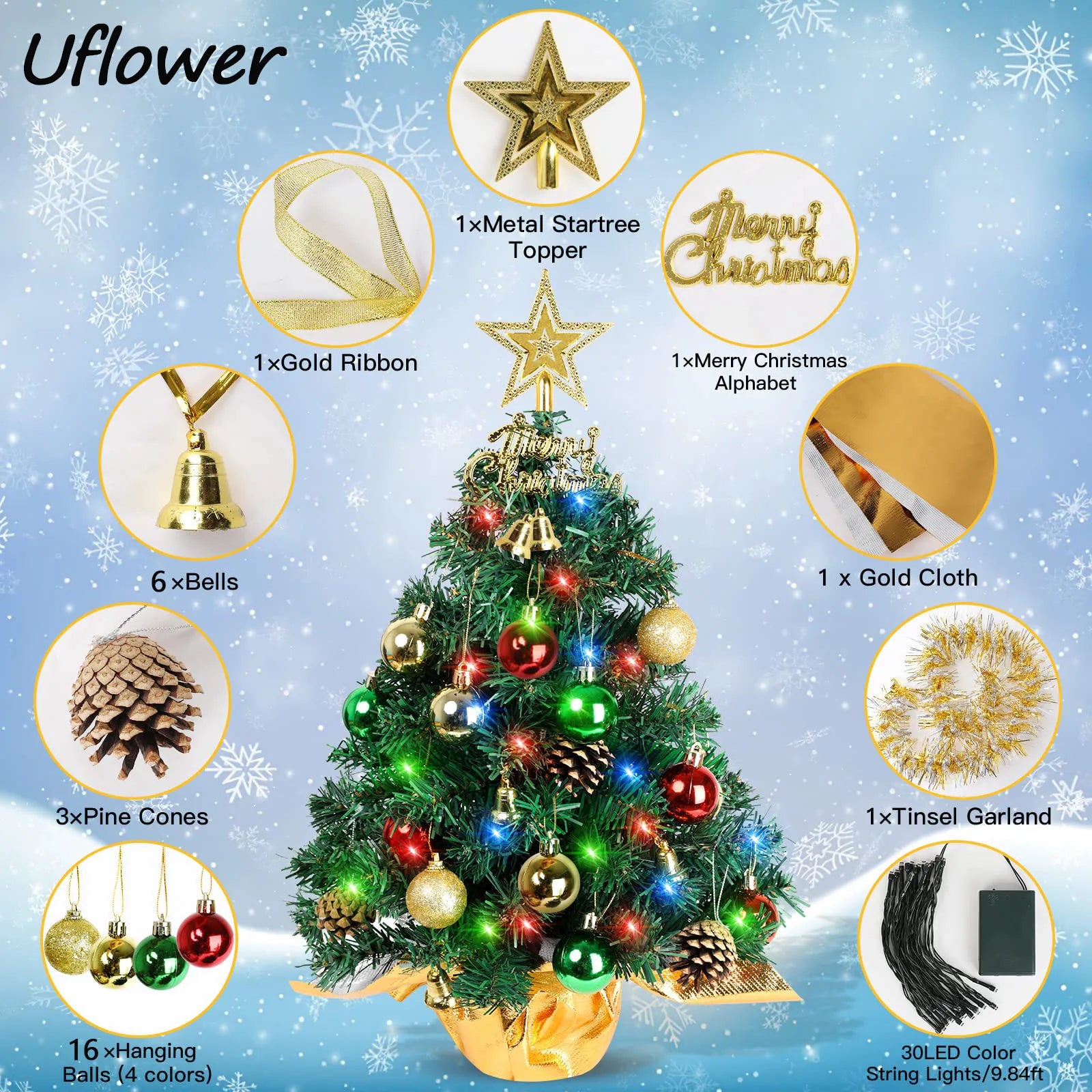 Hot Sale 60cm Christmas Tree Home Decoration PVC Artificial Xmas Ornaments Desktop Christmas Tree Party New Year 2024 With light