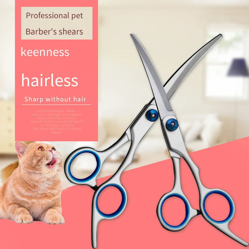 Dog Grooming Scissors Stainless Steel Curved Pet Scissors Dogs Shears Safety Round Head Pet Hair Cutting Scissors Tijeras Puppy