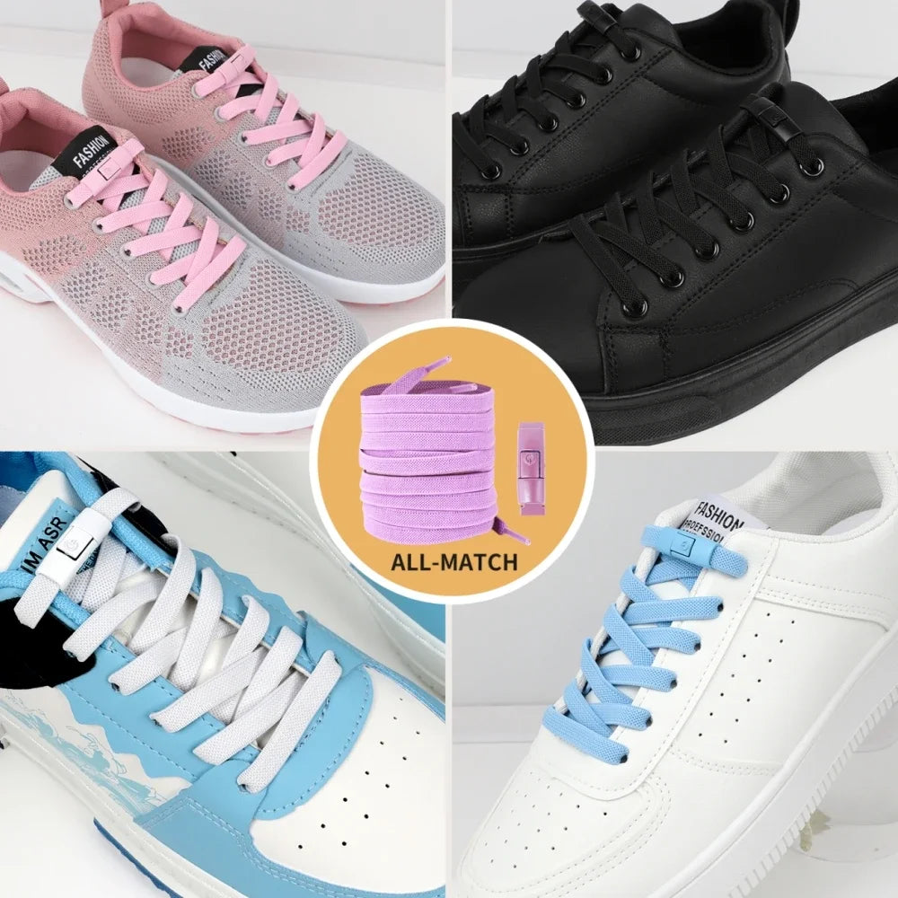 New Without Ties Elastic Laces No Tie Shoe Laces Press Lock Shoelaces Sneaker Kids Adult 8MM Widened Flat Shoelace for Shoes