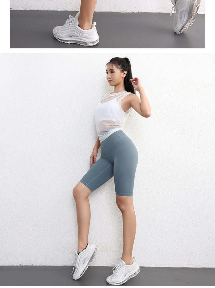 Women High Waist Tummy Control Butt Lifting Workout Gym Seamless Biker Scrunch Yoga Shorts