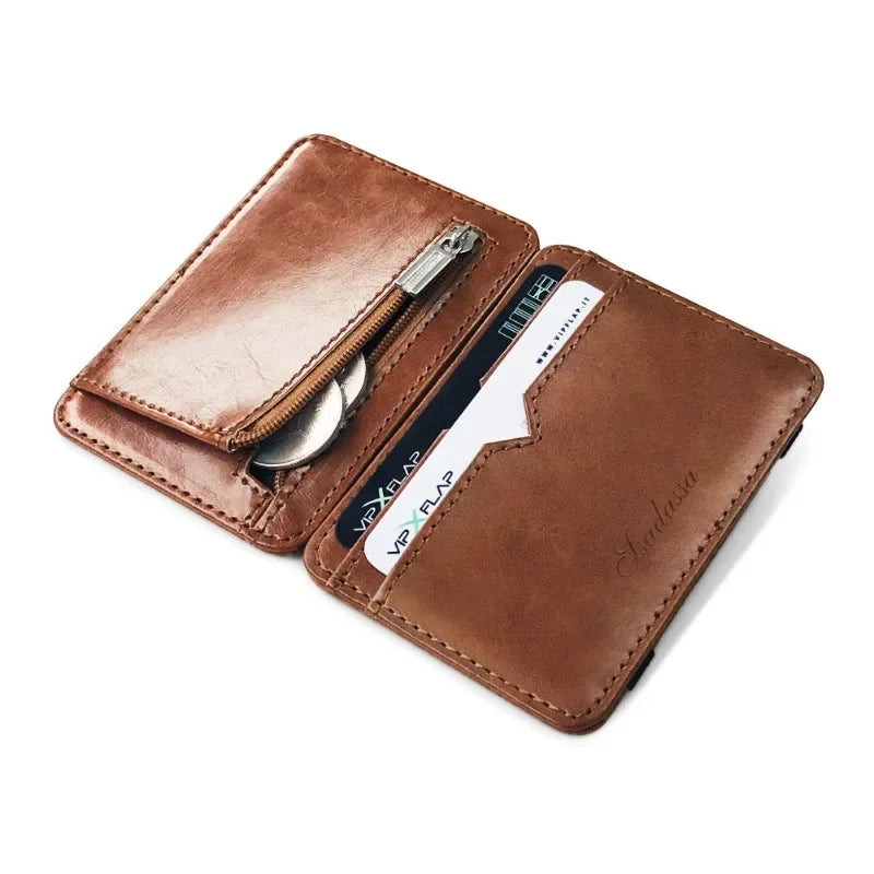 New Fashion Man Small Leather Magic Wallet with Coin Pocket Men's Mini Purse Money Bag Credit Card Holder Clip for Cash