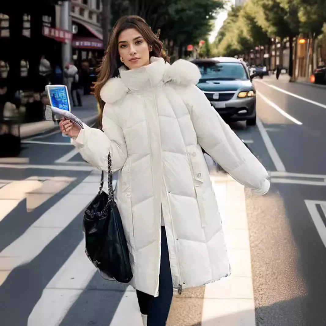 YJKDYK 2024 Winter Women's Jacket Female Fur Collar Warm Long Parkas Coats Women's High Collar Thicken Warm Cotton Jacket