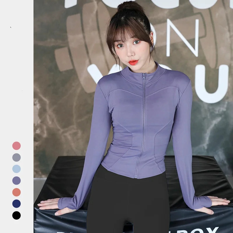 2022 Long Sleeve Sports Jacket Women Zip Fitness Yoga Shirt Winter Warm Gym Top Activewear Running Coats Workout Clothes Woman