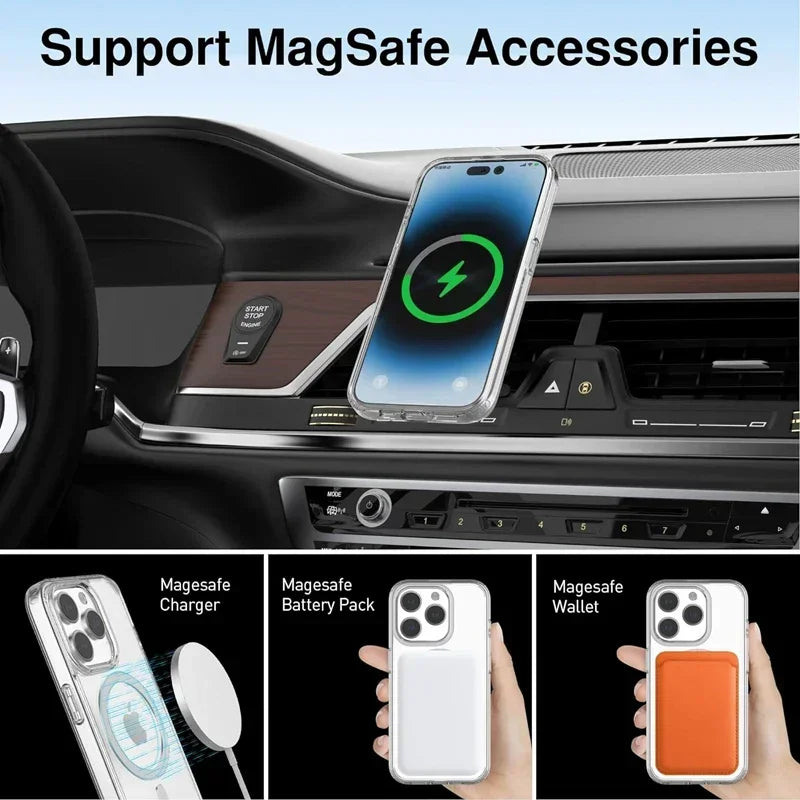 Magnetic Adsorption Clear Case For APPLE iPhone 16 15 14 13 12 11 Pro Max 16 15 14 Plus XS Max XR XS X 8 7 SE Cover With MagSafe