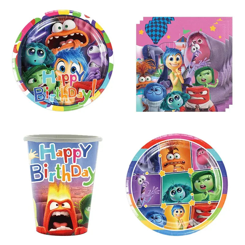 Disney Inside Out 2 Party Decorations Supplies New Inside Out Theme Tableware Set Happy Banner Backdrop Anxiety Balloons Kit Kid