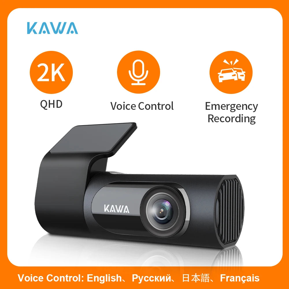 KAWA 车载 DVR D6 行车记录仪 1440P 视频录像机 EN RU FR JP 语音控制 24H 停车模式 应用程序控制 夜视