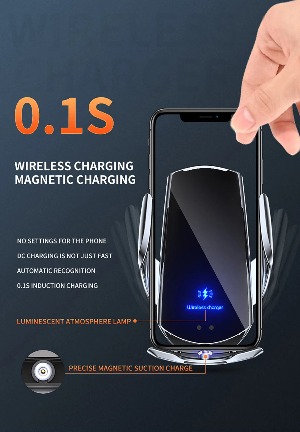 New Upgrade Car Mobile Phone Holder 15w Wireless Charging Portable Car Holder Cellphone Bracket Stand In Car Device