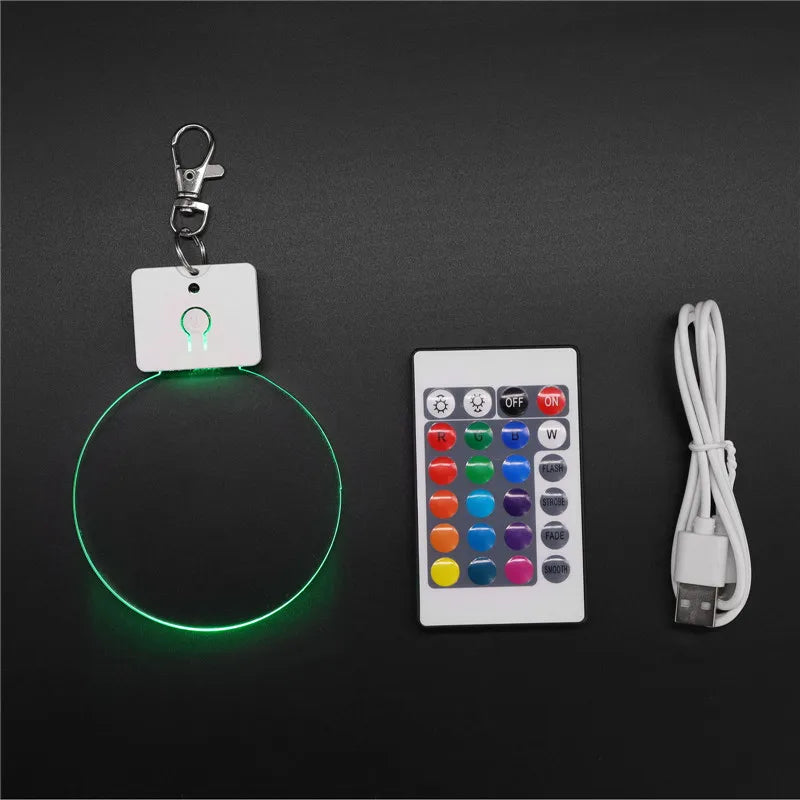 1/5Pcs Led Acrylic Keychain Remote Control 3D Colorful RGB Night Light Key Pendant Lamp Christmas Decor Diy Wedding Gift Keyring