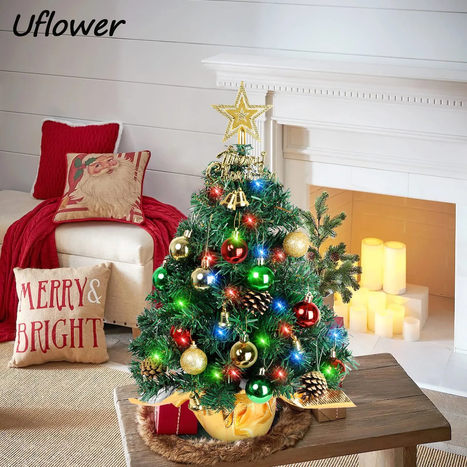 Hot Sale 60cm Christmas Tree Home Decoration PVC Artificial Xmas Ornaments Desktop Christmas Tree Party New Year 2024 With light