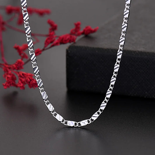 QWWASD Wholesale 925 Sterling Silver 2MM flat chains Necklaces for Men Women fashion wedding party fine Jewelry holiday gifts