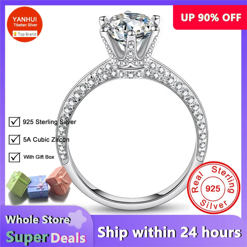 Luxury 2 Carat Engagement Wedding Rings For Women, Certified 925 Sterling Silver Ring Gift Jewelry Bride Fashion Accessories