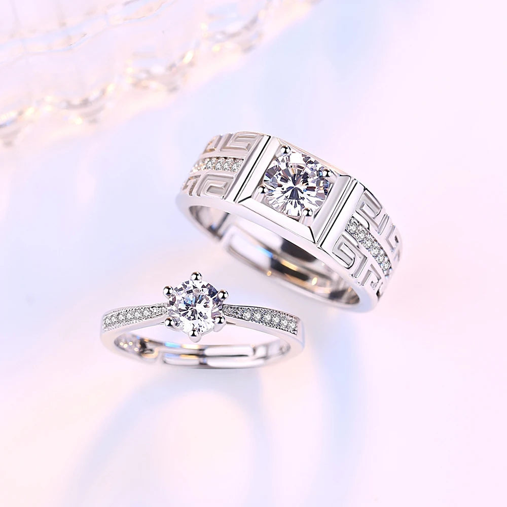 Real 925 Sterling Silver Woman's High Quality Jewelry New Crystal Zircon Couple Ring For Men XY0396