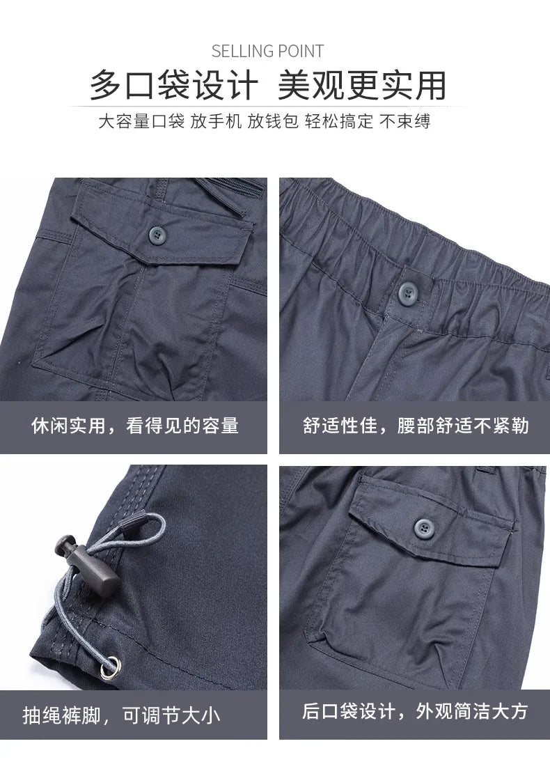 Summer Men's Cargo Shorts Loose Casual Below Knee Pants Elastic Waist Plus Size Outdoor Jogging Tactical Capri Pants